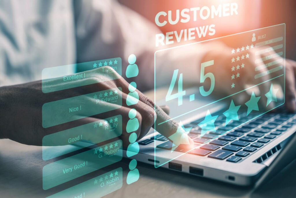 Business reputation and customer trust represented through positive online reviews